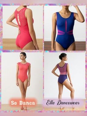 Set of 2 Women’s Ballet Leotard Coral Pink Lace-Back (M) + Violet/Magenta (M)